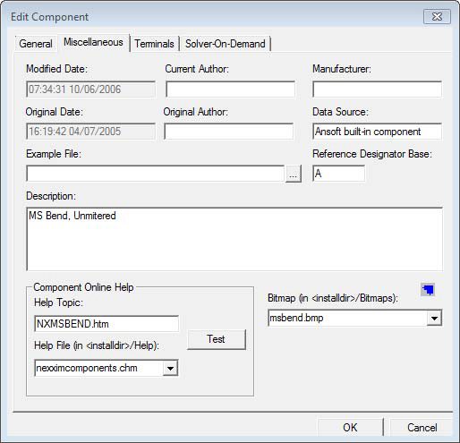 Edit Component window, Miscellaneous tab.